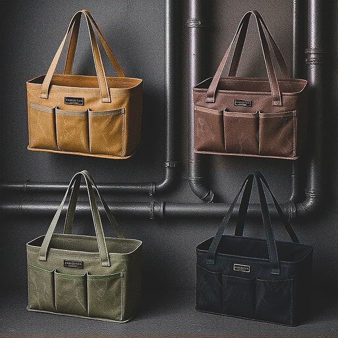 Tool Pouch, Heavy Duty 16oz Waxed Canvas Tool Bag, Rectangle Foldable Open Top Tool Bags with Handles, 7 Pockets | 13.5 x 7.8 x 7.8 Inches