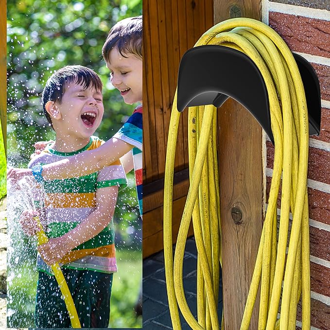 Gardzen Heavy Duty Hose Hanger Wall Mount, Hose Holder, Hook, Rack, Support for Outside, Black