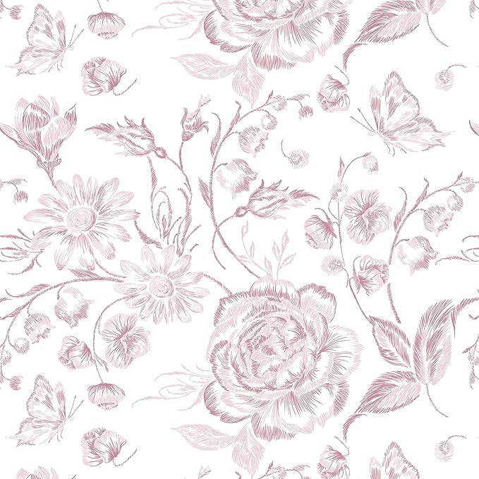 Yasinet Pink Floral Wallpaper Boho Peel and Stick Wallpaper Pink and White