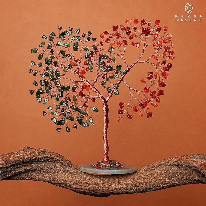 Crystal Tree for Home and Office Decoration, Carnelian & Green Aventurine Healing Stones Handmade Tree of Life for Positive Energy, Money, Good Luck, Christmas Decor, Birthday Gifts for Women, Mom