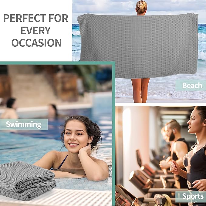 Microfiber Waffle Bath Towels, 4 Pieces, Soft, Absorbent, Fast Drying, Lint Free (Silver)