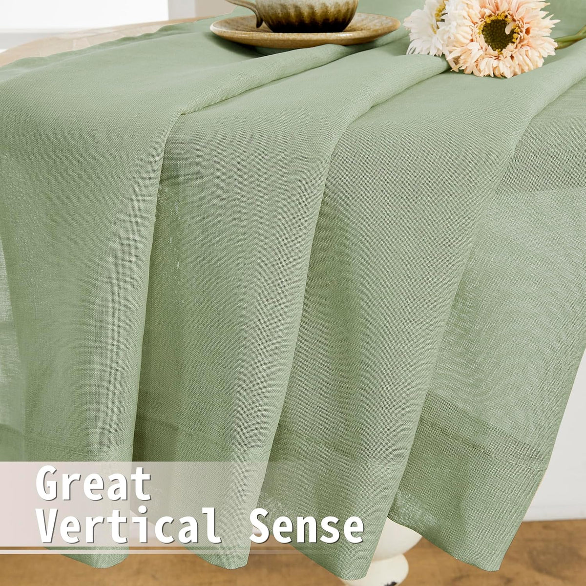 Tollpiz Sheer Door Curtains Closet Linen Textured Curtains Sheer Doorway Light Filtering Voile Rod French Door Pocket Curtain Patio Door, 25 x 72 inches Long, Sage Green, Set of 1 Panel