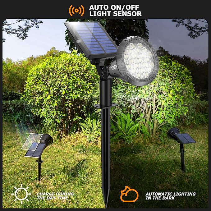 Solar Spot Lights Outdoor, 21 LEDs Brightness Solar Outdoor Lights IP67 Waterproof, 2-in-1 Adjustable Outdoor Lights Solar Powered for Yard Trees Patio Pathway Yard Flag - Cool White(6 Pack)