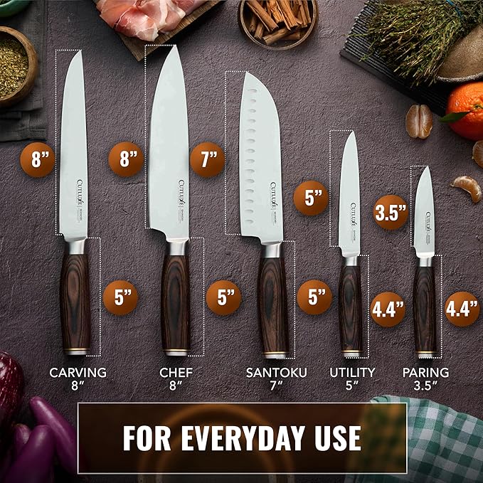 Cutluxe 5-Piece Chef Knife Set – Ultra Sharp Japanese Kitchen Knives, High Carbon Stainless Steel Blades, Full Tang Pakkawood Handles – Shinobi Series