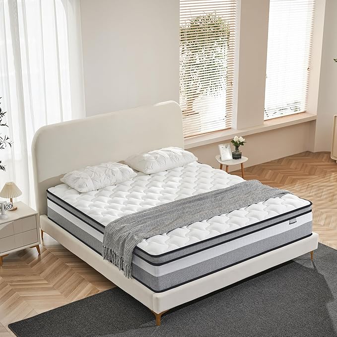 King Mattress, 14 Inch King Size mattresses | Medium Firm - Cooling Gel Memory Foam & Zoned Pocket Coils for Pressure Relief, Spinal Alignment & Extra Lumbar Support | Motion Isolation |