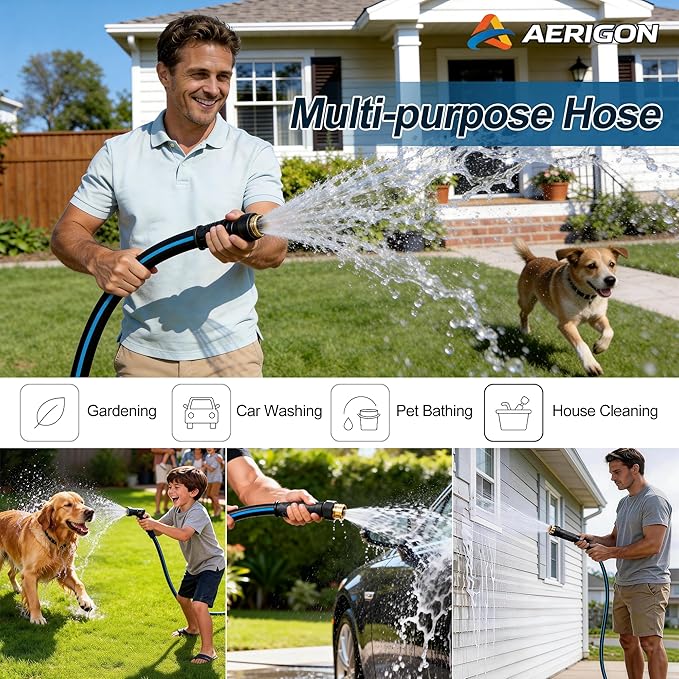 Garden Hose 15FT Non-expandable Heavy Duty Hoses,Kink-free Flexible Water Hose, Leak-proof Hybrid Water Pipe with Male to Female Fittings for Garden, Car, House Cleaning