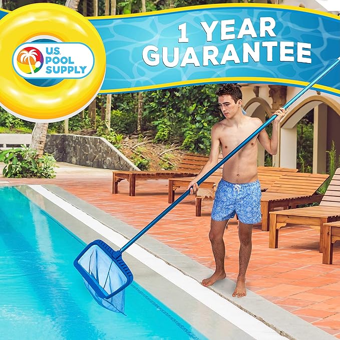 U.S. Pool Supply Professional Heavy Duty 20" Swimming Pool Leaf Rake with Deep 16" Net Bag - Fine Mesh Netting, Easy Scoop Edge - Fast Cleaning, Debris Pickup Removal, Fits Standard Swimming Pool Pole