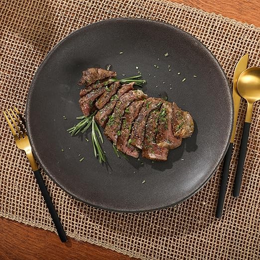 Gibson Elite Zion Mist 16 Piece Stoneware Reactive Glaze (Service for 4) Ceramic Plates and Bowls Modern Organic Dinnerware Set - Black