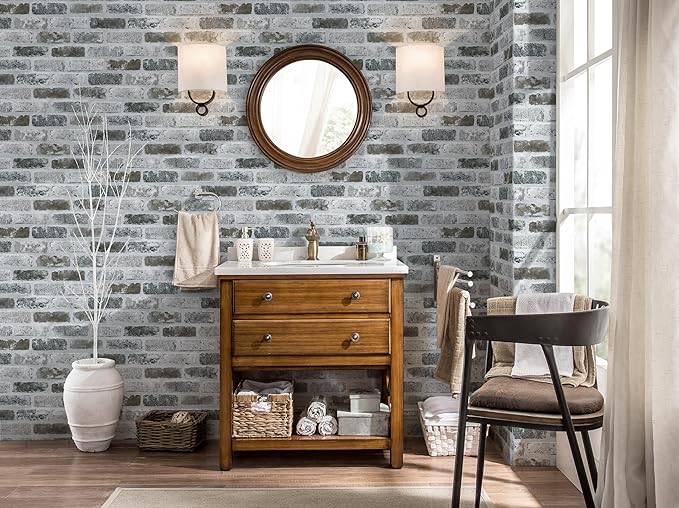 Guvana 17.3"×197" Brick Peel and Stick Wallpaper Grey Brick Contact Paper Self