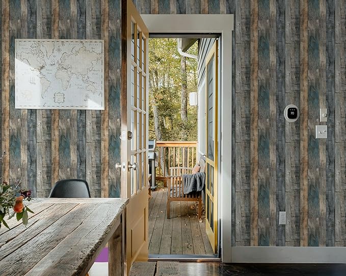 FLFK 16" x 384" Wallpaper Peel and Stick Blue-Gray Wood Contact Paper