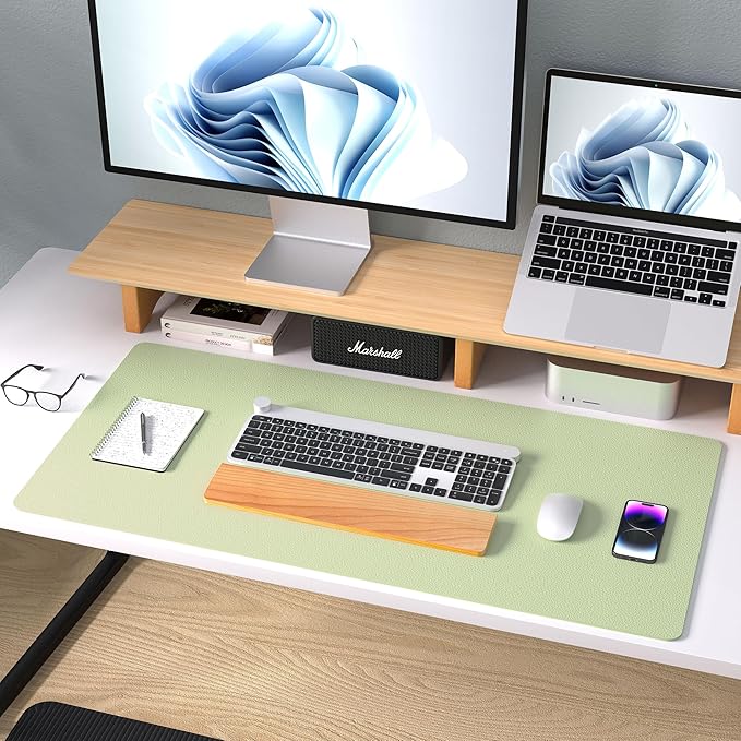 Aothia Leather Desk Pad Protector, Office Mat, Large Mouse Pad, Non-Slip PU Leather Blotter, Laptop Desk Pad, Waterproof Writing Pad for Office and Home (Grass Green, 31.5" x 15.7")
