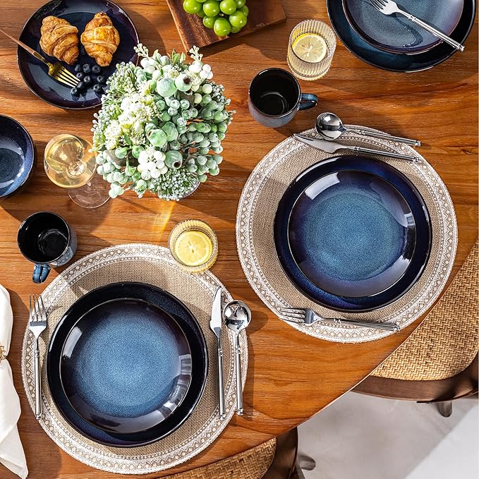 LERATIO Ceramic Dinnerware Sets for 4,16-Piece Reactive Glaze Plates and Bowls Set with Mugs,Highly Chip and Crack Resistant | Dishwasher,Microwave & Oven Safe Dishes set-Blue