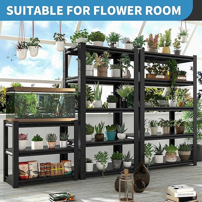 31.5" H Metal Storage Shelving, 1500LBS Heavy Duty Shelves Unit, Adjustable 3 Tier Storage Rack, Industrial Utility Shelf for Garage, Warehouse, Bedroom, Kitchen,18" D×34“W×31.5”H, Black