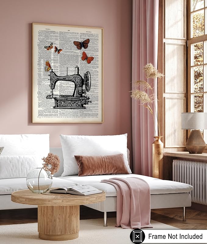 Poster Master Dictionary Art Poster - Sewing Machine Print - Sewing Art - Butterfly Art - Gift for Men, Women & Dressmaker - Chic Decor for Living Room, Bedroom or Office, 18x24 Unframed Wall Art