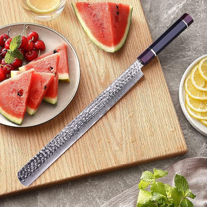 FINDKING Eternity Series Brisket Slicing Knife with ABS Sheath, Sharp Carving Knife for Meat, BBQ Must-Have, 9Cr18MoV Damascus Steel Blade, Resin Octagonal Handle, 12 Inches