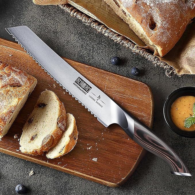 Bread Knife 8 inch, Japanese High Carbon Stainless Steel Serrated Bread Knife, Professional Bread Cutting Knife for Homemade Bread