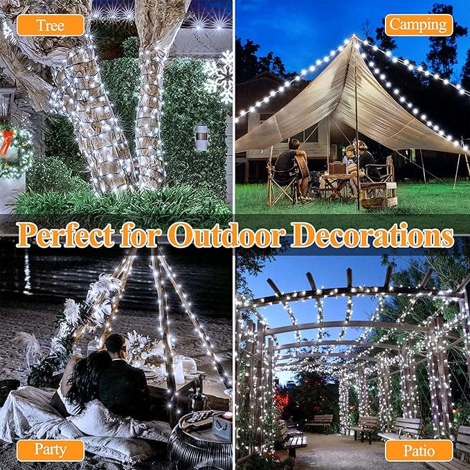 2 Pack Solar String Lights Total 240LED 80FT, IP67 Waterproof Solar Lights for Outside with 8 Modes, Upgraded Solar Panel Fairy Lights for Garden Party Wedding Decorations (Cool White) …