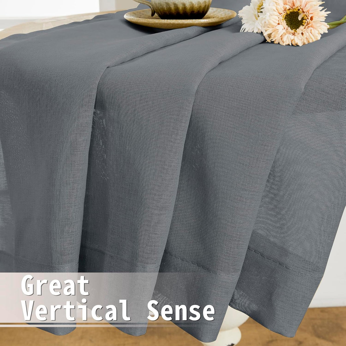 Tollpiz Small Sheer Door Curtain Closet Linen Textured Curtain Sheers Doorway Light Filtering Voile French Door Rod Pocket Curtains Patio Glass Door, 25 x 40 inches Long, Dark Grey, Set of 1 Panel
