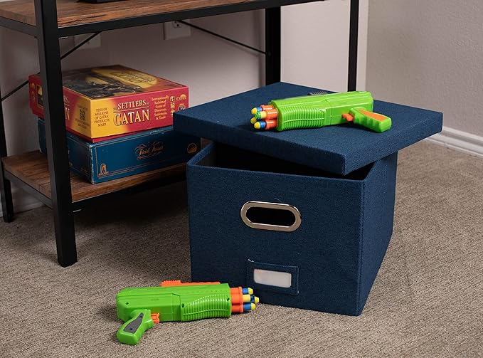 Internet's Best Collapsible File Storage Organizer - Decorative Linen Filing & Storage Office Box - Letter/Legal - Navy - 1 Pack