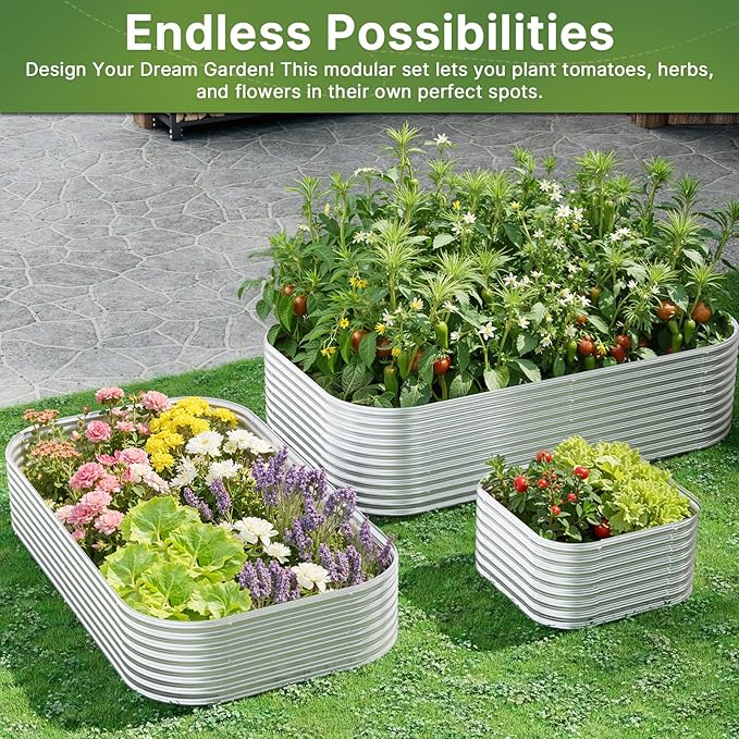 2 Pack Tall 8ft Galvanized Raised Garden Bed Outdoor, Metal Garden Bed for Vegetables, Above Ground Garden Box for Flower, Steel Raised Beds for Gardening - 8x3ft