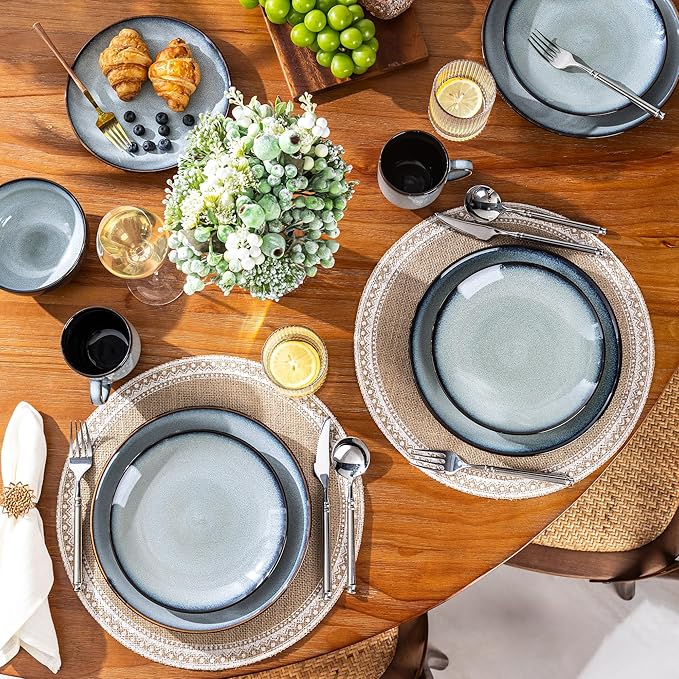 LERATIO Ceramic Dinnerware Sets for 4,16-Piece Reactive Glaze Plates and Bowls Set with Mugs,Highly Chip and Crack Resistant | Dishwasher,Microwave & Oven Safe Dishes set-Gray White
