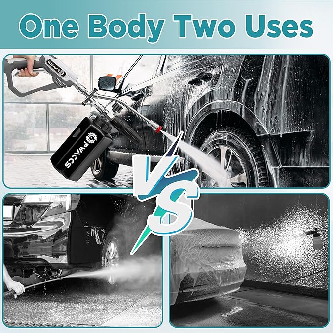 PWACCS Pressure Washer Foam Gun with Dual Connector Accessory, Short Power Washer Gun Foam Cannon and Double Tip Attachment Car Wash Kit, 1/4" Quick Connector, M22 Male Inlet, 4000 PSI, 1.5 Liter