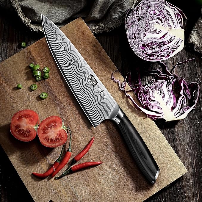 8 Inch Chef Knife, Ultra Sharp High Carbon Powder Steel Kitchen Knife, Professional Japanese Chef's Knife with Ergonomic Pakkawood Handle