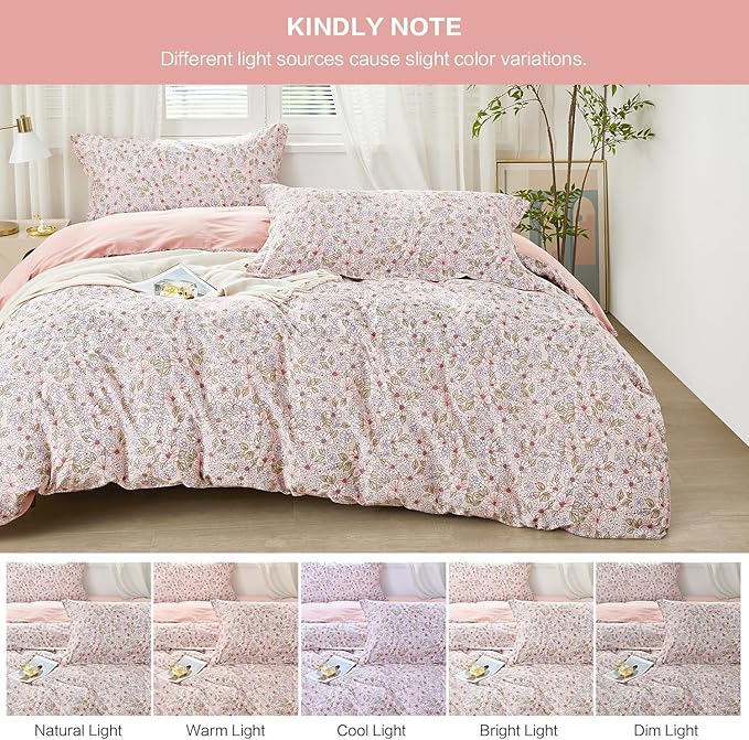 SAPHREAS Duvet Cover Set Twin 2pcs Blue Pink Floral Blossom Bedding Comforter Cover Set 100% Cotton 1 Duvet Cover 68"x90" 1 Pillow Sham, Comforter Not Included
