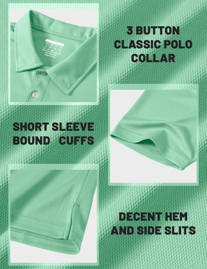 MAGCOMSEN Polo Shirts for Men Dry Fit Lightweight Active Golf Polos Short Sleeve Moisture Wicking Collared Shirt Mint Green