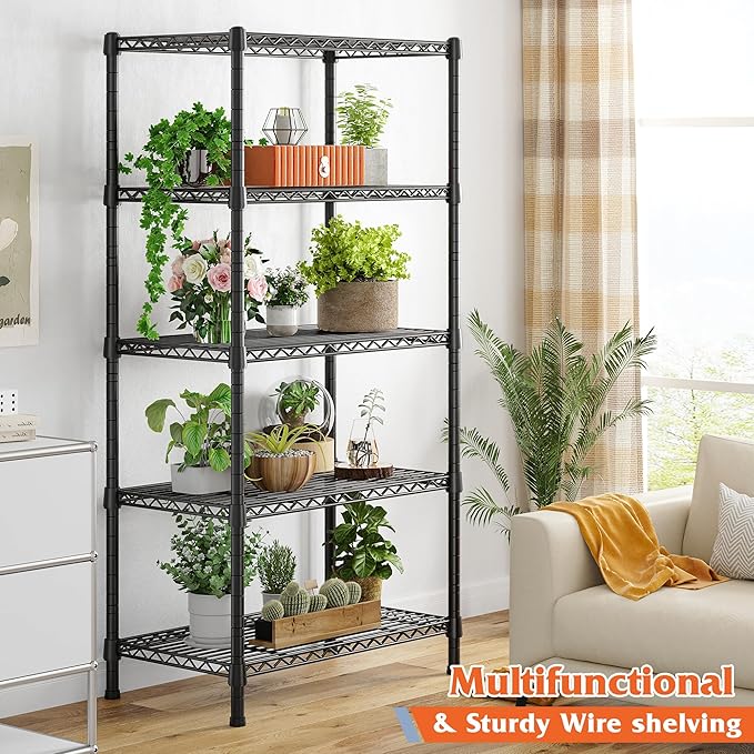 REIBII Wire Shelving Rack 5-Tier Metal Shelves for Storage Adjustable Garage Shelving Heavy Duty Storage Shelves for Storage Rack, 24" W X 14" D X 59" H