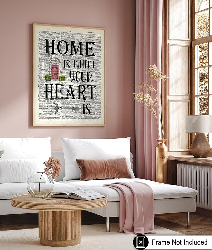 Poster Master Dictionary Art Poster - Home Is Where Your Heart Is Print - Motivational Art - Gift for Men & Women - Inspiring Wall Decor for Dorm, Bedroom or Living Room, 24x32 Unframed Wall Art