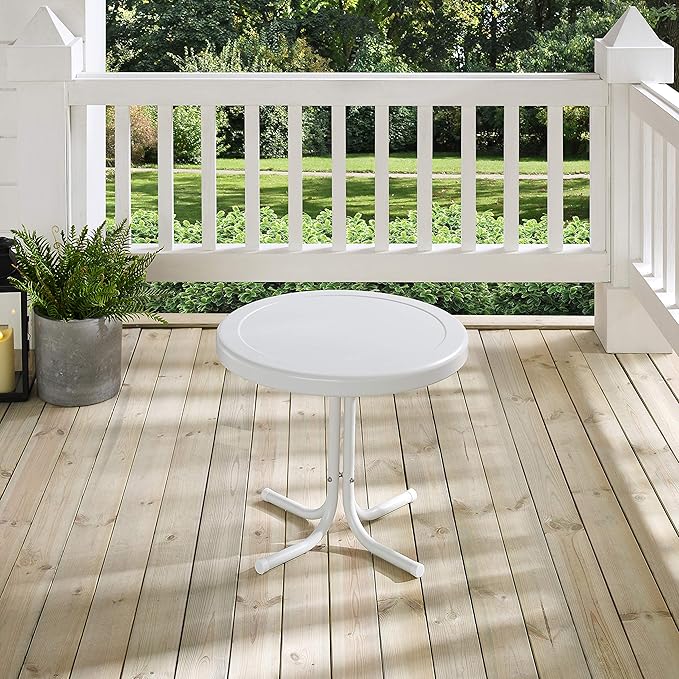 Crosley Furniture Griffith Weather Resistant Retro Metal Outdoor Side Table for Patio, Deck, Porch, Alabaster White