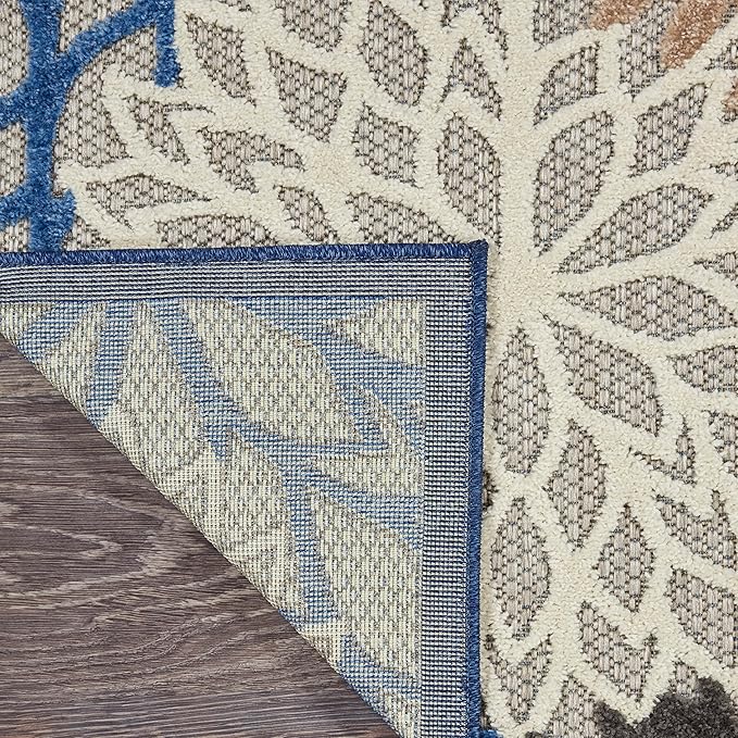 Nourison Home Aloha Indoor/Outdoor Blue/Multicolor 12' x 15' Area-Rug, Tropical, Botanical, Easy-Cleaning, Non Shedding, Bed Room, Living Room, Dining Room, Deck, Backyard, Patio (12x15)