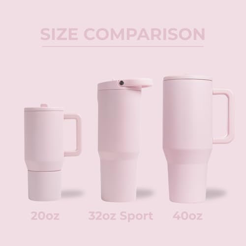 HydroJug Sport - Stainless Steel Tumbler with Straw, Vacuum Insulated, 32oz Leakproof Water Bottle, Ergonomic Design, Reusable, Dishwasher Safe, Rubber Base, Durable for Gym or Outdoors, Pink Sand