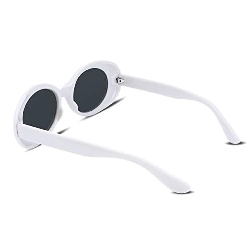 FEISEDY Sunglasses White Oval Clout Goggles for Women Men Retro Round Trendy Rimmed Clueless Costume Frame B2253