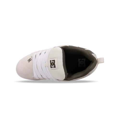 DC Men's Court Graffik Skate Shoe, White/Olive, 9
