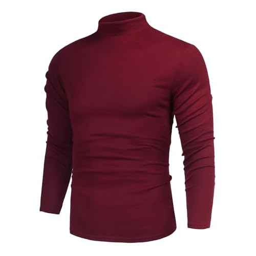 Men's Turtleneck Lightweight Tops Pullover Slim Fit Solid Base Thin Long Sleeve Underwear Tops High Neck Blouse T-Shirt
