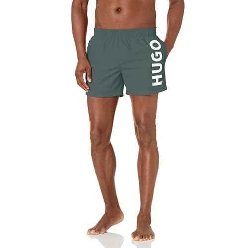 HUGO Men's Vertical Logo Swim Trunks