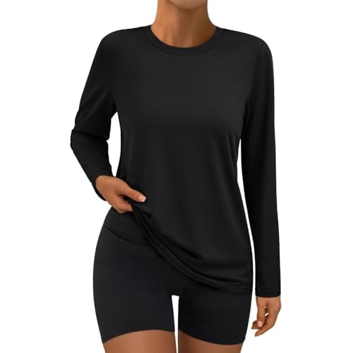 AUTOMET Women's Long Sleeve Workout Tops 2025 Fall Sports Sun Shirts Swim Hiking Gym Tshirts UPF 50+ Rash Guard UV Clothes