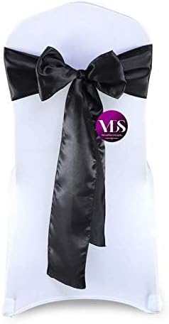 VDS Satin Chair Sashes Chair Cover Back Tie Sateen Bows Ribbon for Wedding Birthday Graduation Engagement Ceremony Event Party Banquet Venue Hotel All Dining Chair Decoration (50PC) (Black)