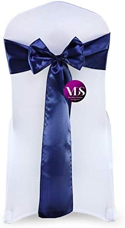 VDS Satin Chair Sashes Chair Cover Back Tie Sateen Bows Ribbon for Wedding Birthday Graduation Engagement Ceremony Event Party Banquet Venue Hotel All Dining Chair Decoration (25PC) (Navy Blue)