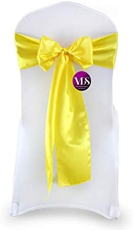 VDS Satin Chair Sashes Chair Cover Back Tie Sateen Bows Ribbon for Wedding Birthday Graduation Engagement Ceremony Event Party Banquet Venue Hotel All Dining Chair Decoration (10PC) (Yellow)