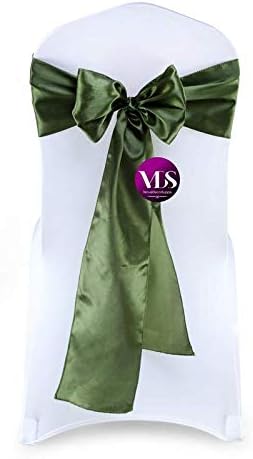 VDS Satin Chair Sashes Chair Cover Back Tie Sateen Bows Ribbon for Wedding Birthday Graduation Engagement Ceremony Event Party Banquet Venue Hotel All Dining Chair Decoration (100PC) (Olive Green)