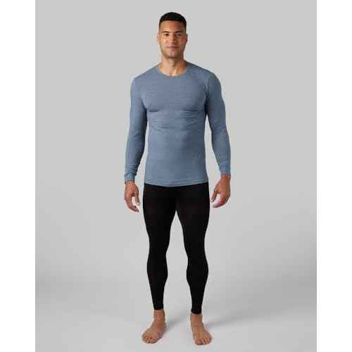 32 Degrees Heat Men's Lightweight Crew Base Layer Thermal Top | Form Fitting | Long Sleeve| 4-Way Stretch, Nile Blue Heather, Large