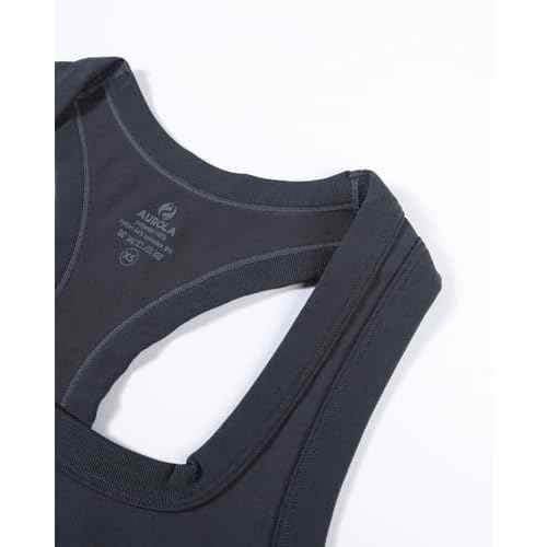 AUROLA Essentials Seamless Sleeveless Racerback Top,Women Subtle Marl Workout Square Neck Fitted Tank