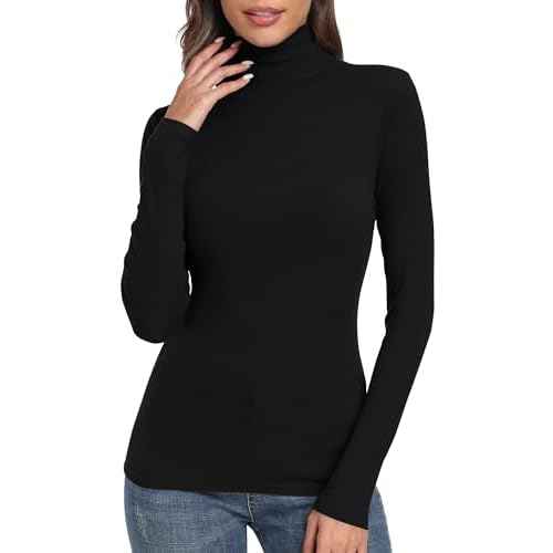 PALINDA Women's Ribbed Turtleneck Fitted Long Sleeve Shirts Basic Thermal Layering Tops
