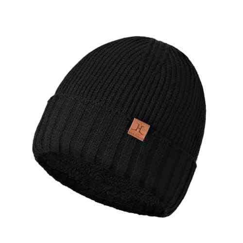 Winter Beanies Hats for Men, Knit Fleece Beanie Skull Caps, Mens Toboggans Ribbed Cuffed Stocking Hat