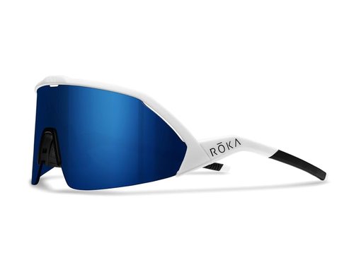 ROKA Matador AIR Semi-Rim Cylindrical Shield Sunglasses with Interchangeable Lens - Gloss White Frame - Dark Glacier Mirror Lens