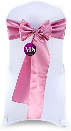 VDS Satin Chair Sashes Chair Cover Back Tie Sateen Bows Ribbon for Wedding Birthday Graduation Engagement Ceremony Event Party Banquet Venue Hotel All Dining Chair Decoration (75PC) (Dusty Pink)