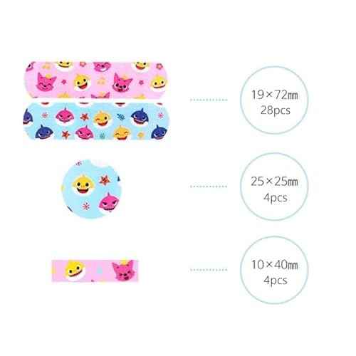 Baby Shark Family Kid Friendly First Aids 32pcs Character Pattern Bandages 3 Mixed Type : 2 Packs (16pcs x 2)